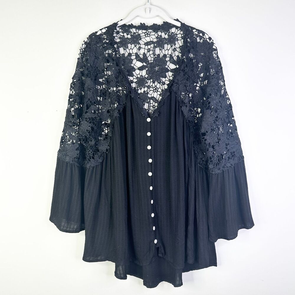 Unbranded Top Women XL Black Lace Blouse Bell Slv Cute Goth Coquette Glam NWOT
